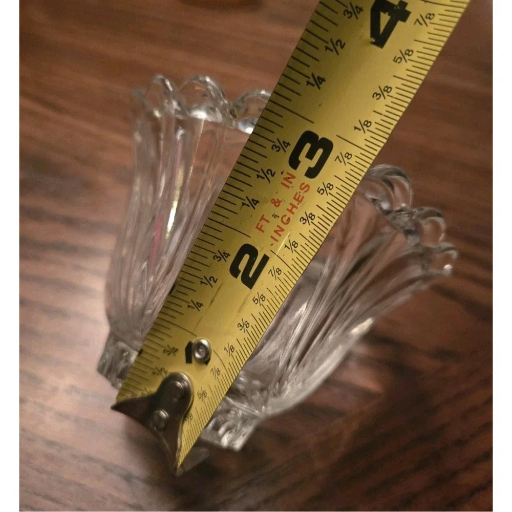 KIG Indonesia Clear Glass Custard Bowl Embossed Scallop Rim‎ Tulip Shaped Lot 2
